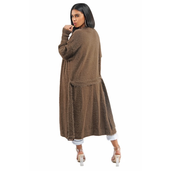Mocha Long Knit Fuzzy Cardigan - Picture 4 of 7